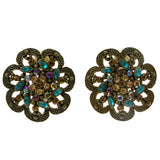 Colorful & Gold-Tone Colored Metal Clip-On-Earrings With Crystal Accents #LQC239