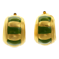 Gold-Tone & Green Colored Metal Clip-On-Earrings #LQC23