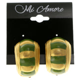 Gold-Tone & Green Colored Metal Clip-On-Earrings #LQC23