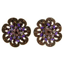 Colorful & Gold-Tone Colored Metal Clip-On-Earrings With Crystal Accents #LQC240