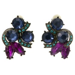 Colorful & Silver-Tone Metal Clip-On-Earrings Faceted Accents #LQC242