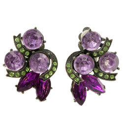 Colorful & Silver-Tone Metal Clip-On-Earrings Faceted Accents #LQC243