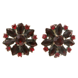 Flowers Clip-On-Earrings With Crystal Accents Red & Gold-Tone Colored #LQC246
