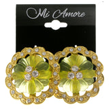 Gold-Tone & Green Colored Metal Clip-On-Earrings With Crystal Accents #LQC24