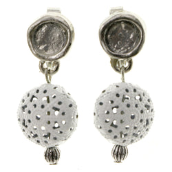 White & Silver-Tone Colored Metal Clip-On-Earrings #LQC254