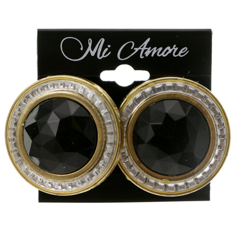 Black & Gold-Tone Colored Metal Clip-On-Earrings With Faceted Accents #LQC257