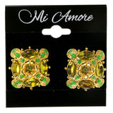 Green & Gold-Tone Colored Metal Clip-On-Earrings With Faceted Accents #LQC258