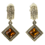 Silver-Tone & Orange Colored Metal Clip-On-Earrings With Faceted Accents #LQC260