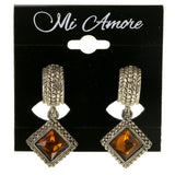 Silver-Tone & Orange Colored Metal Clip-On-Earrings With Faceted Accents #LQC260