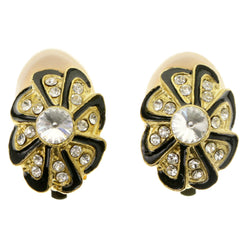 Gold-Tone & Black Colored Metal Clip-On-Earrings With Crystal Accents #LQC262