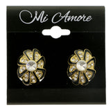 Gold-Tone & Black Colored Metal Clip-On-Earrings With Crystal Accents #LQC262