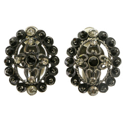 Black & Silver-Tone Colored Metal Clip-On-Earrings With Faceted Accents #LQC263