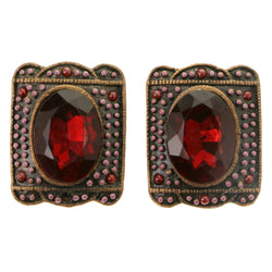 Red & Gold-Tone Colored Metal Clip-On-Earrings With Faceted Accents #LQC264