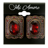 Red & Gold-Tone Colored Metal Clip-On-Earrings With Faceted Accents #LQC264