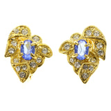 Gold-Tone & Blue Colored Metal Clip-On-Earrings With Crystal Accents #LQC265