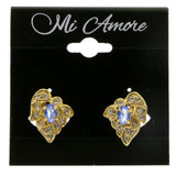 Gold-Tone & Blue Colored Metal Clip-On-Earrings With Crystal Accents #LQC265