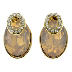 Pink & Gold-Tone Colored Metal Clip-On-Earrings With Faceted Accents #LQC268