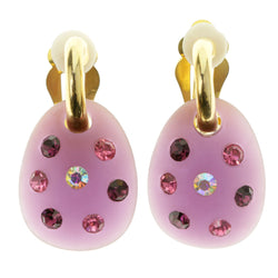 Purple & Gold-Tone Colored Acrylic Clip-On-Earrings With Crystal Accents #LQC270