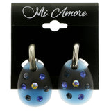 Blue & Silver-Tone Colored Acrylic Clip-On-Earrings With Crystal Accents #LQC271