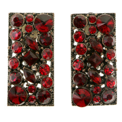 Red & Gold-Tone Colored Metal Clip-On-Earrings With Crystal Accents #LQC277