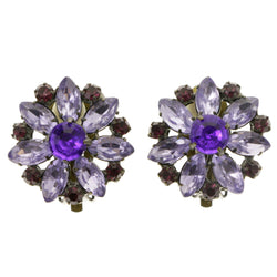 Flowers Clip-On-Earrings Crystal Accents Colorful & Gold-Tone #LQC278