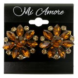 Flowers Clip-On-Earrings With Crystal Accents Orange & Gold-Tone Colored #LQC279