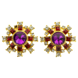 Colorful & Gold-Tone Colored Metal Clip-On-Earrings With Faceted Accents #LQC300