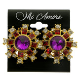 Colorful & Gold-Tone Colored Metal Clip-On-Earrings With Faceted Accents #LQC300