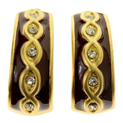 Gold-Tone & Red Colored Metal Clip-On-Earrings With Crystal Accents #LQC305