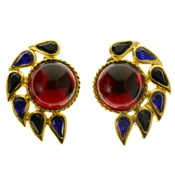 Colorful & Gold-Tone Colored Metal Clip-On-Earrings With Faceted Accents #LQC311