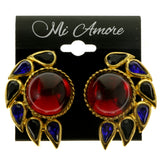 Colorful & Gold-Tone Colored Metal Clip-On-Earrings With Faceted Accents #LQC311