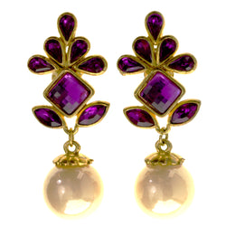 Colorful & Gold-Tone Colored Metal Clip-On-Earrings With Faceted Accents #LQC312
