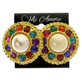 Colorful & Gold-Tone Colored Metal Clip-On-Earrings With Faceted Accents #LQC316