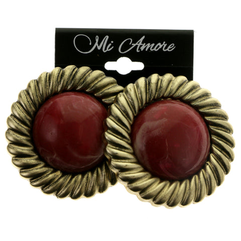 Red & Gold-Tone Colored Acrylic Clip-On-Earrings With Faceted Accents #LQC317