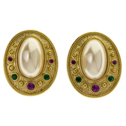 Colorful & Gold-Tone Colored Metal Clip-On-Earrings With Faceted Accents #LQC322