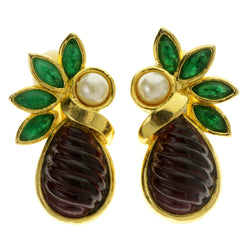 Fruit Leaves Clip-On-Earrings Faceted Accents Colorful & Gold-Tone