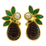 Fruit Leaves Clip-On-Earrings Faceted Accents Colorful & Gold-Tone