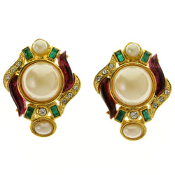 Colorful & Gold-Tone Colored Metal Clip-On-Earrings With Faceted Accents #LQC334