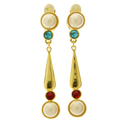 Colorful & Gold-Tone Colored Metal Clip-On-Earrings With Faceted Accents #LQC339