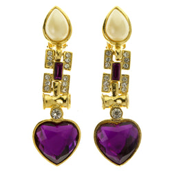 Hearts Clip-On-Earrings Faceted Accents Colorful & Gold-Tone #LQC344