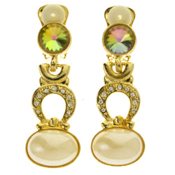 Colorful & Gold-Tone Colored Metal Clip-On-Earrings With Faceted Accents #LQC349