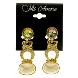 Colorful & Gold-Tone Colored Metal Clip-On-Earrings With Faceted Accents #LQC349