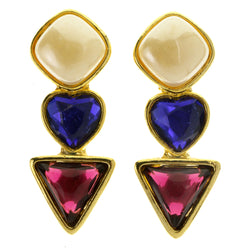 Hearts Clip-On-Earrings Faceted Accents Colorful & Gold-Tone #LQC355