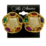 Colorful & Gold-Tone Colored Metal Clip-On-Earrings With Faceted Accents #LQC356