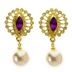 Colorful & Gold-Tone Colored Metal Clip-On-Earrings With Faceted Accents #LQC357