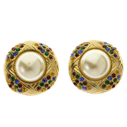 Colorful & Gold-Tone Colored Metal Clip-On-Earrings With Faceted Accents #LQC360