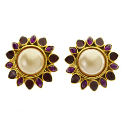 Colorful & Gold-Tone Colored Metal Clip-On-Earrings With Faceted Accents #LQC366