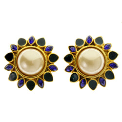 Colorful & Gold-Tone Colored Metal Clip-On-Earrings With Faceted Accents #LQC367