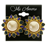 Colorful & Gold-Tone Colored Metal Clip-On-Earrings With Faceted Accents #LQC367