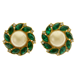 Colorful & Gold-Tone Colored Metal Clip-On-Earrings With Faceted Accents #LQC368
